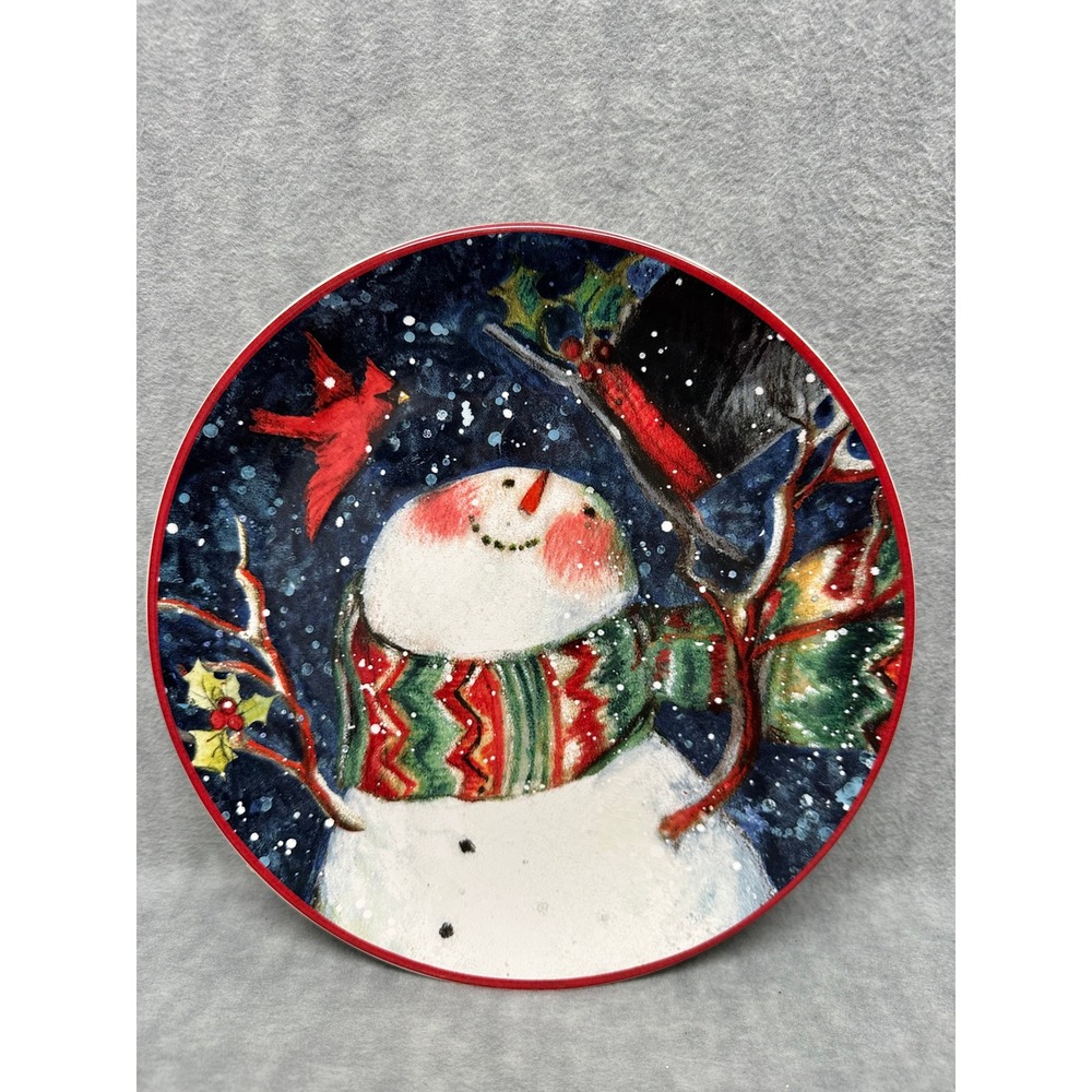 VTG Certified International Winter Snowman 9" Plate Red Cardinal Holly Christmas